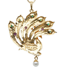 ノーブランド ゴールド グリーン パープル K18YG イエローゴールド パール約3.7mm エメラルド0.13ct アメジスト クジャク 孔雀 モチーフ ネックレス レディース no brand 【中古】
