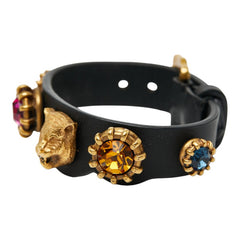 グッチ タイガーヘッド ブレスレット ブラック ゴールド ビジュー レディース GUCCI 【中古】