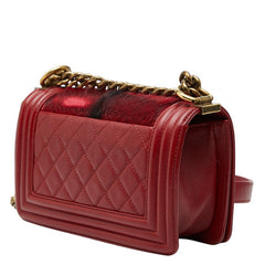 シャネル ココマーク ボーイシャネル チェーンショルダーバッグ 86427 レッド レザー ラビットファー レディース CHANEL 【中古】