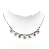 Pt900 プラチナ Pt850 プラチナ ルビー2.47ct ダイヤ3.09ct フラワーモチーフ 7連ルビー ネックレス レディース 【中古】