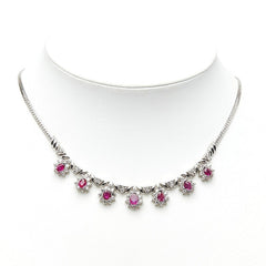 Pt900 プラチナ Pt850 プラチナ ルビー2.47ct ダイヤ3.09ct フラワーモチーフ 7連ルビー ネックレス レディース 【中古】