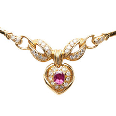 K18YG イエローゴールド ルビー0.25ct ダイヤ0.30ct ネックレス レディース 【中古】