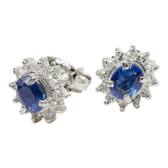 Pt900 プラチナ サファイア ダイヤ0.16ct フラワーモチーフ ピアス レディース 【中古】