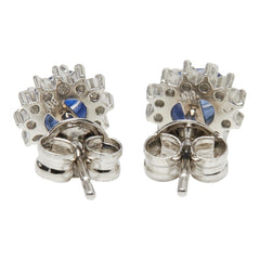 Pt900 プラチナ サファイア ダイヤ0.16ct フラワーモチーフ ピアス レディース 【中古】