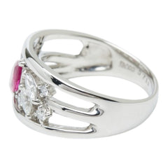 Pt900 プラチナ ルビー0.714ct ダイヤ0.41ct リング 指輪 レディース 15号 【中古】