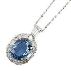 Pt900 プラチナ K18WG ホワイトゴールド サファイア1.36ct ダイヤ0.32ct フラワーモチーフ ペンダントトップ ネックレス レディース 【中古】