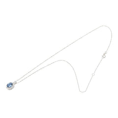 Pt900 プラチナ K18WG ホワイトゴールド サファイア1.36ct ダイヤ0.32ct フラワーモチーフ ペンダントトップ ネックレス レディース 【中古】