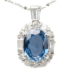 Pt900 プラチナ K18WG ホワイトゴールド サファイア1.36ct ダイヤ0.32ct フラワーモチーフ ペンダントトップ ネックレス レディース 【中古】
