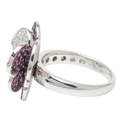 K18WG ホワイトゴールド ピンクサファイア1.00ct ダイヤ0.21ct バタフライ 蝶々 モチーフ リング 指輪 レディース 10.5号 【中古】