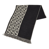フェンディ ズッカ マフラー 大判 ブラック アイボリー系 ウール レディース FENDI 【中古】