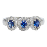 Pt900 プラチナ サファイア サファイア0.58ct ダイヤ0.37ct 3連デザインリング リング 指輪 レディース 14号 【中古】