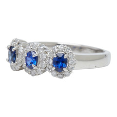 Pt900 プラチナ サファイア サファイア0.58ct ダイヤ0.37ct 3連デザインリング リング 指輪 レディース 14号 【中古】