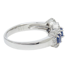 Pt900 プラチナ サファイア サファイア0.58ct ダイヤ0.37ct 3連デザインリング リング 指輪 レディース 14号 【中古】