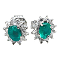 Pt900 プラチナ エメラルド ダイヤ0.16ct フラワーモチーフ ピアス レディース 【中古】