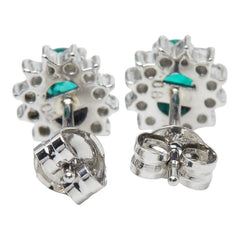 Pt900 プラチナ エメラルド ダイヤ0.16ct フラワーモチーフ ピアス レディース 【中古】