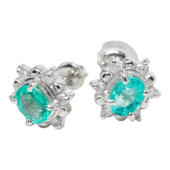 Pt900 プラチナ エメラルド エメラルド ダイヤ0.08ct フラワーモチーフ スタッドピアス ピアス レディース 【中古】