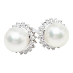Pt900 プラチナ アコヤ真珠 アコヤパール9.7mm ダイヤ0.78ct フラワーモチーフ ピアス レディース 【中古】