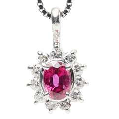 Pt900 プラチナ K18WG ホワイトゴールド ルビー0.53ct ダイヤ0.19ct フラワーモチーフ ネックレス レディース 【中古】