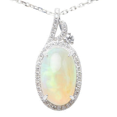Pt950 プラチナ オパール オパール3.35ct ダイヤ0.29ct ペンダント ネックレス レディース 【中古】