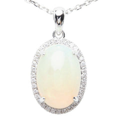 Pt950 プラチナ オパール3.25ct ダイヤ0.18ct ペンダント ネックレス レディース 【中古】