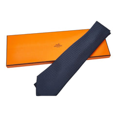 エルメス ファソネ H H織りタイ ネクタイ ネイビー シルク メンズ HERMES 【中古】