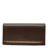 バーバリー ノバチェック 長財布 ブラウン レザー レディース BURBERRY 中古