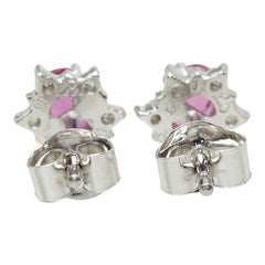 Pt900 プラチナ ルビー ダイヤモンド ルビー0.53ct ダイヤ0.06ct フラワーモチーフ ピアス レディース 中古