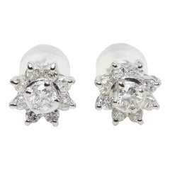 Pt900 プラチナ ダイヤモンド ダイヤ0.40ct フラワーモチーフ ピアス レディース 中古