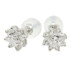 Pt900 プラチナ ダイヤモンド ダイヤ0.40ct フラワーモチーフ ピアス レディース 中古