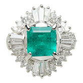 カメリア Pt850 プラチナ エメラルド ダイヤモンド エメラルド1.08ct ダイヤ0.77ct フラワーモチーフ リング 指輪 レディース CAMELLIA 12号 中古