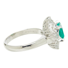 カメリア Pt850 プラチナ エメラルド ダイヤモンド エメラルド1.08ct ダイヤ0.77ct フラワーモチーフ リング 指輪 レディース CAMELLIA 12号 中古