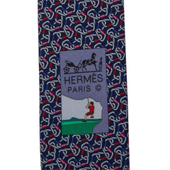 エルメス ネクタイ 645960TA ネイビー系 マルチカラー シルク メンズ HERMES 中古