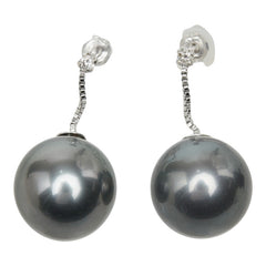 ブラックパール(黒蝶真珠) ダイヤモンド K18WG ホワイトゴールド 黒蝶真珠9.7~9.8mm ダイヤ0.02ct ピアス レディース 中古