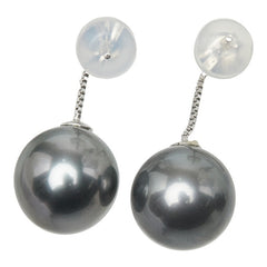 ブラックパール(黒蝶真珠) ダイヤモンド K18WG ホワイトゴールド 黒蝶真珠9.7~9.8mm ダイヤ0.02ct ピアス レディース 中古