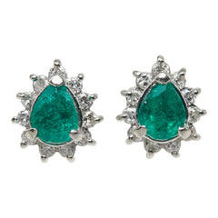 エメラルド ダイヤモンド Pt850 プラチナ エメラルド0.60ct ダイヤ0.24ct シェイプ 雫 モチーフ ピアス レディース 中古