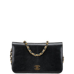 シャネル ココマーク チェーン ショルダーバッグ ブラック リザード レディース CHANEL 【中古】