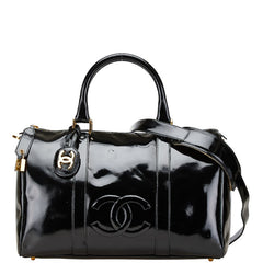 シャネル ココマーク ボストンバッグ ショルダーバッグ 2WAY ブラック パテントレザー レディース CHANEL 【中古】