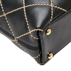 シャネル ワイルドステッチ ココマーク トートバッグ ブラック ラムスキン レディース CHANEL 【中古】