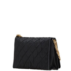シャネル マトラッセ ラインストーン チェーン ショルダーバッグ ブラック サテン レザー レディース CHANEL 【中古】