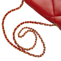 シャネル マトラッセ ココマーク チェーン ショルダーバッグ レッド ラムスキン レディース CHANEL 【中古】