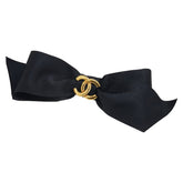 シャネル ココマーク リボン バレッタ ブラック サテン レディース CHANEL 【中古】