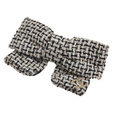 シャネル ココマーク リボン バレッタ ホワイト ブラック ツイード レディース CHANEL 【中古】