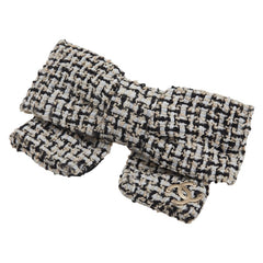 シャネル ココマーク リボン バレッタ ホワイト ブラック ツイード レディース CHANEL 【中古】