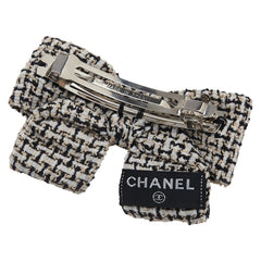 シャネル ココマーク リボン バレッタ ホワイト ブラック ツイード レディース CHANEL 【中古】