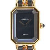 シャネル プルミエールM 腕時計 クオーツ ブラック文字盤 メッキ レザー レディース CHANEL 【中古】