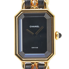 シャネル プルミエール M 腕時計 クオーツ ブラック文字盤 メッキ レザー レディース CHANEL 中古