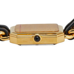 シャネル プルミエールM 腕時計 クオーツ ブラック文字盤 メッキ レザー レディース CHANEL 【中古】