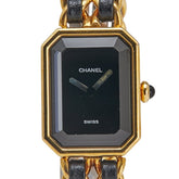 シャネル プルミエールXL 腕時計 クオーツ ブラック文字盤 メッキ レザー レディース CHANEL 【中古】