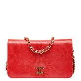 シャネル ココマーク プッシュロック チェーン ショルダーバッグ レッド リザード レディース CHANEL 【中古】