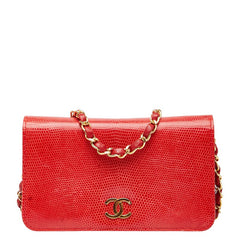シャネル ココマーク プッシュロック チェーン ショルダーバッグ レッド リザード レディース CHANEL 【中古】